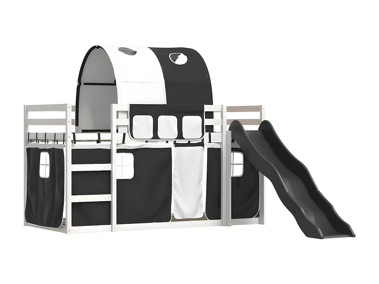 Litera con tobogán y cortinas blanco y negro 90x190 cm