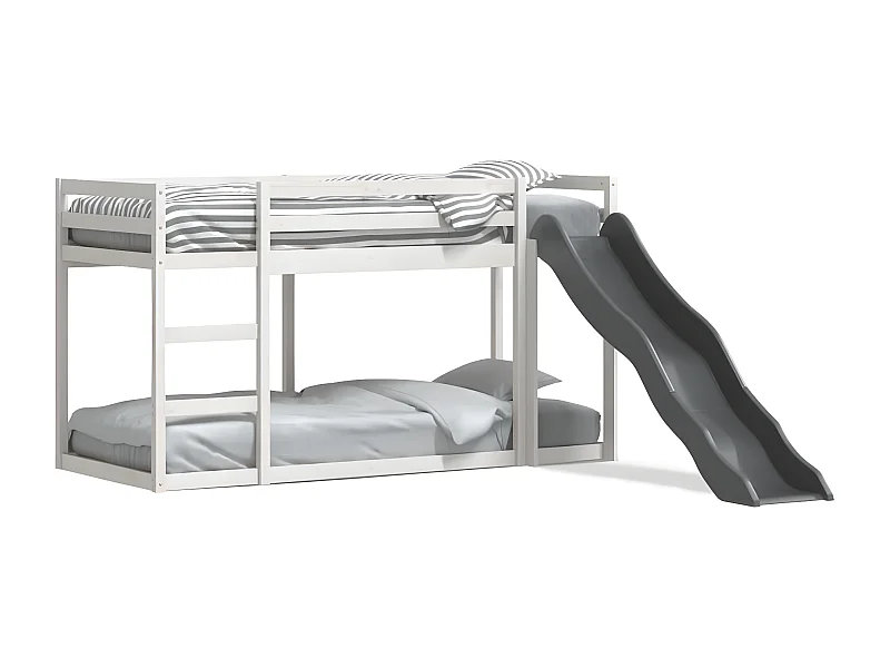Beliche com escorrega e escada 90x200 cm pinho maciço branco