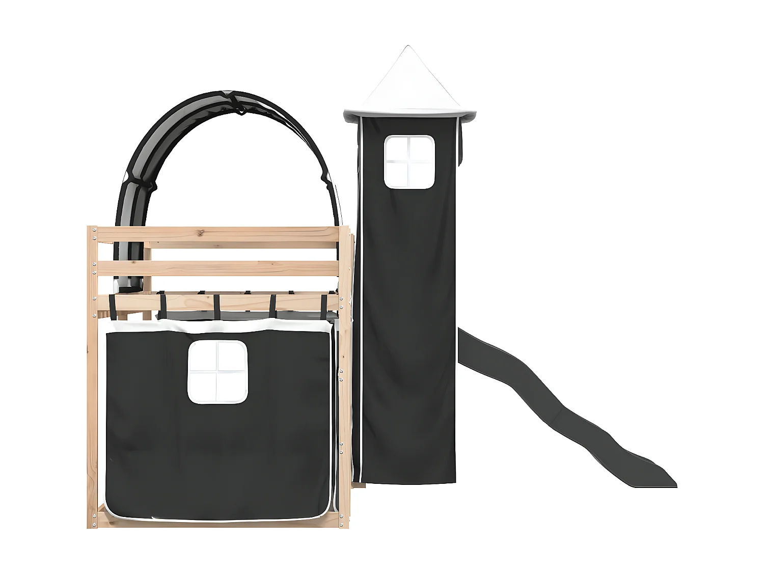 Litera con tobogán y cortinas blanco y negro 80x200 cm