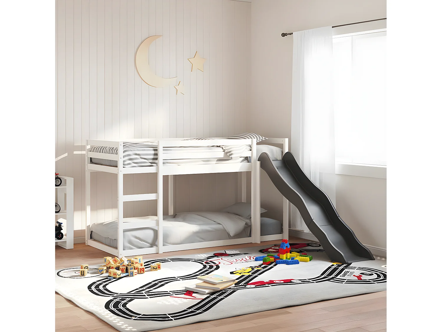 Litera con tobogán y escalera madera maciza de pino 80x200 cm