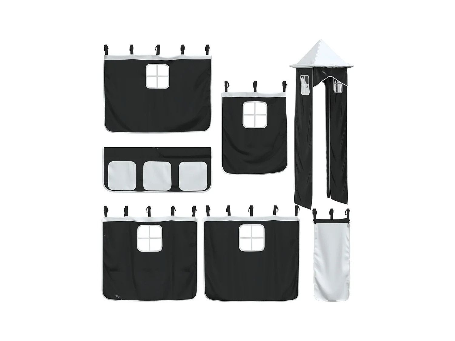 Beliche com escorrega e cortinas 90x200 cm branco e preto