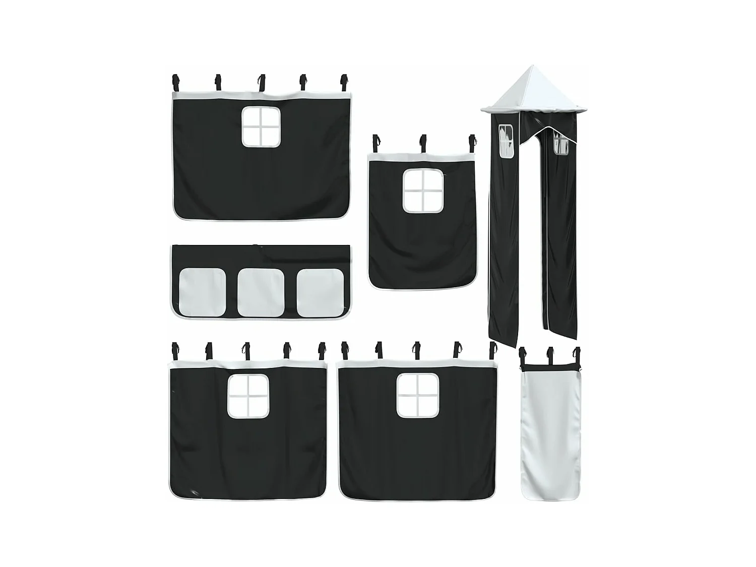 Beliche com escorrega e cortinas 90x190 cm branco e preto