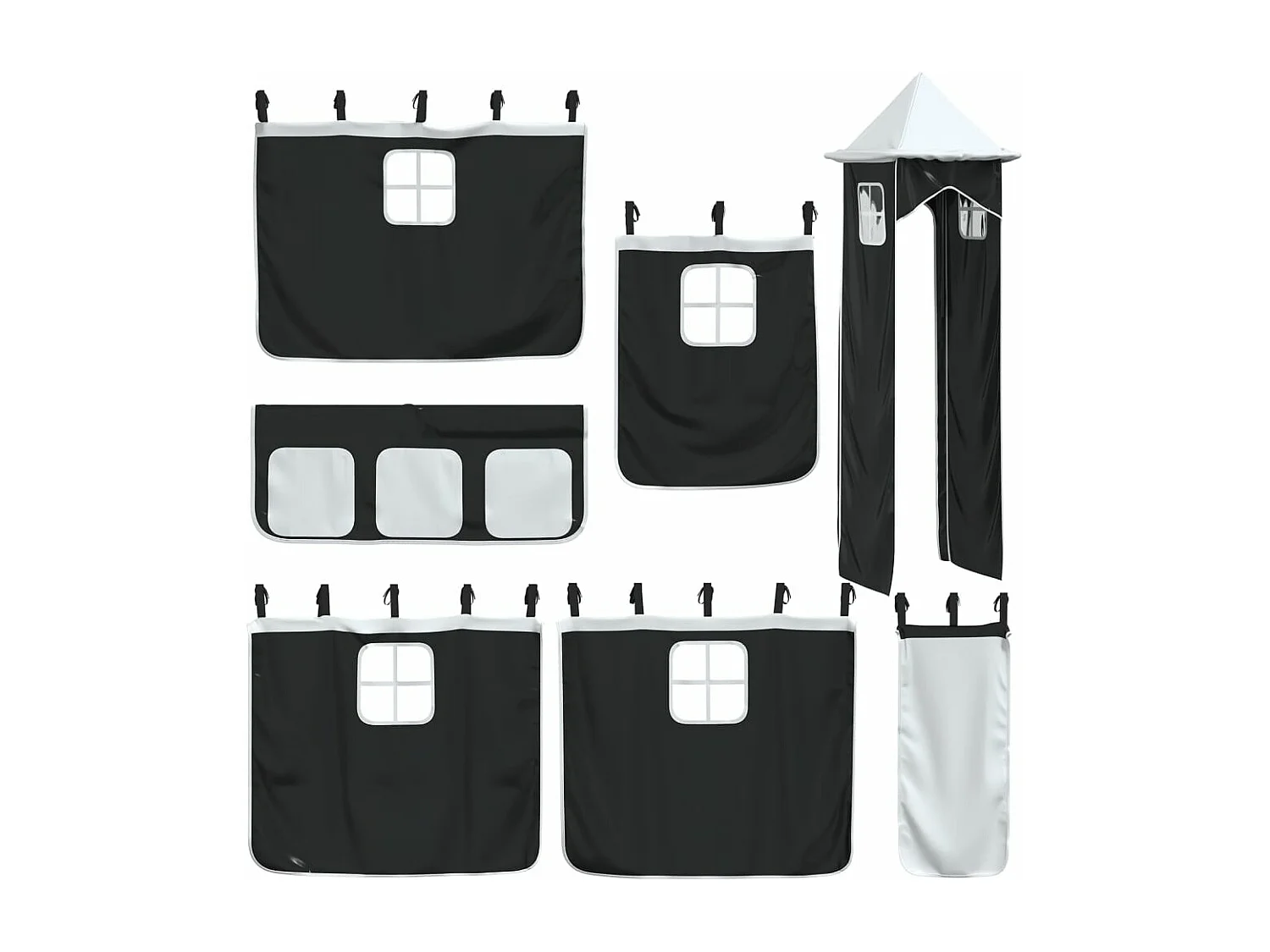 Litera con tobogán y cortinas blanco y negro 90x190 cm