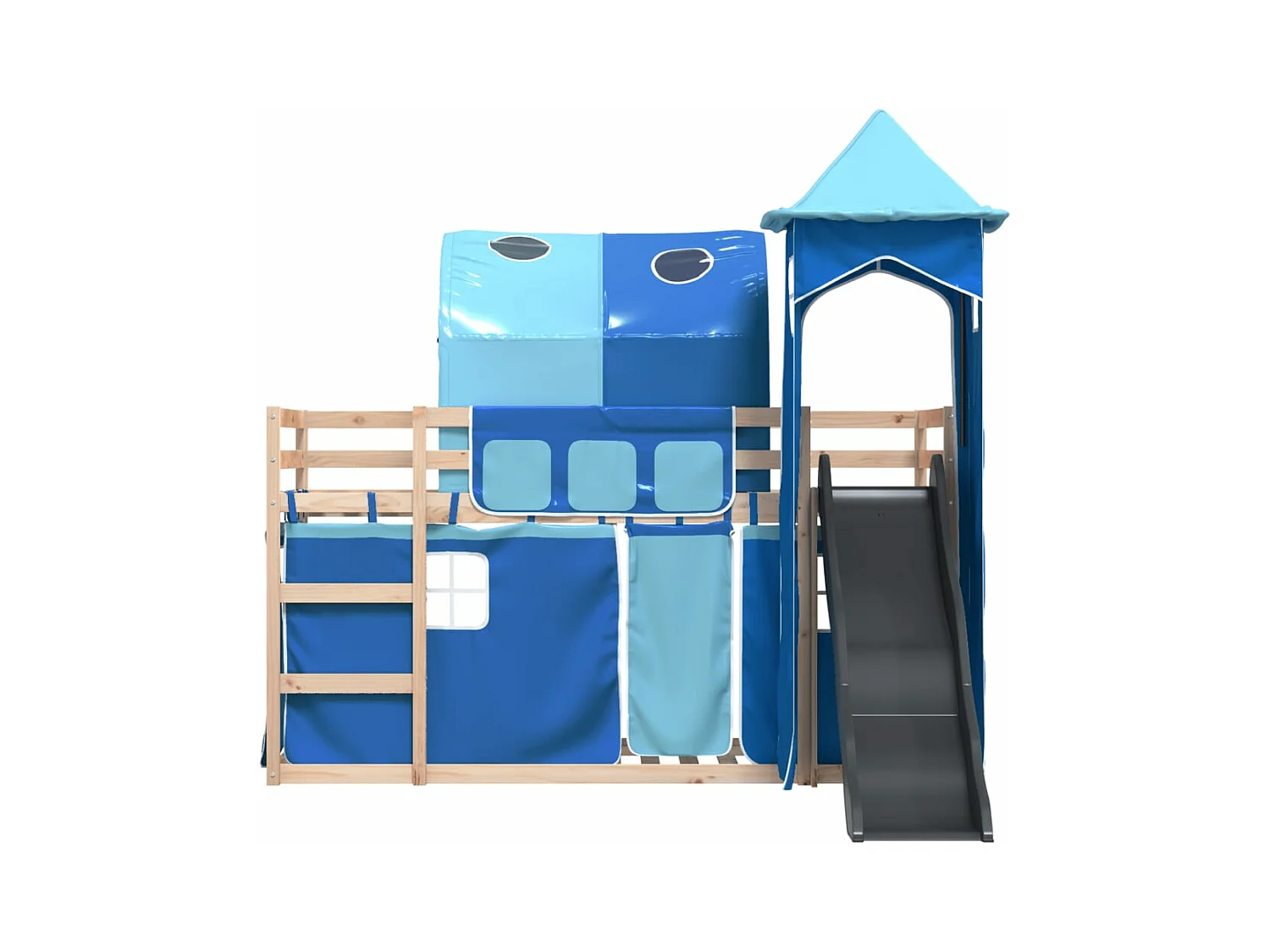 Lit superposé avec toboggan et rideaux bleu 80x200 cm