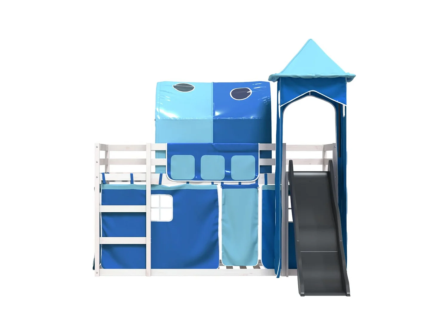 Lit superposé avec toboggan et rideaux bleu 90x190 cm