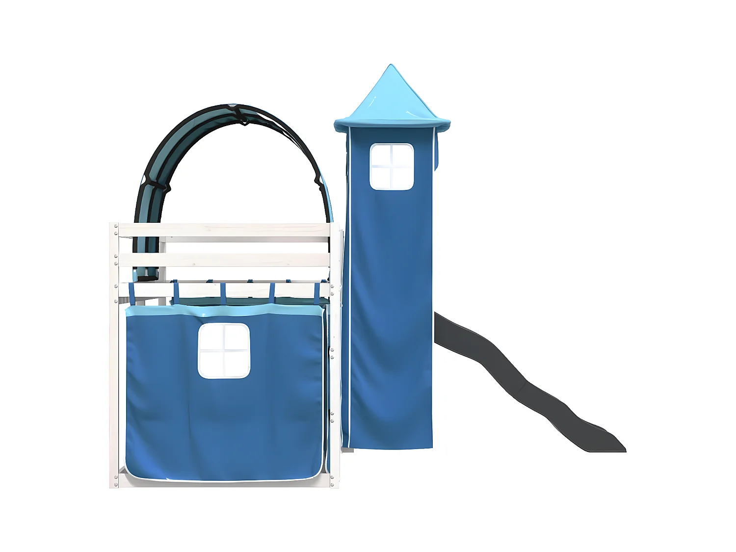 Lit superposé avec toboggan et rideaux bleu 90x190 cm