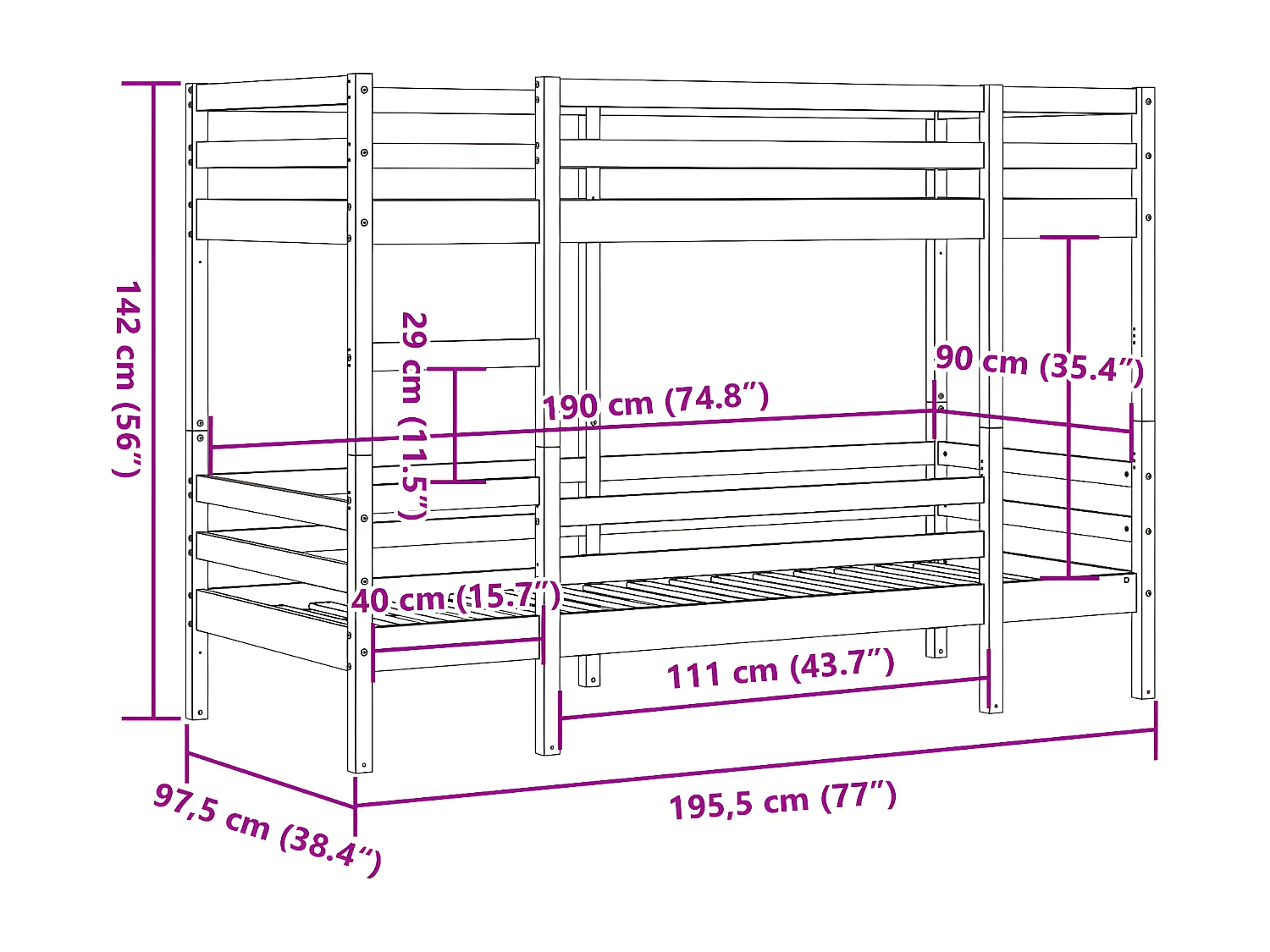 Beliche 90x190 cm madeira de pinho maciça castanho cera
