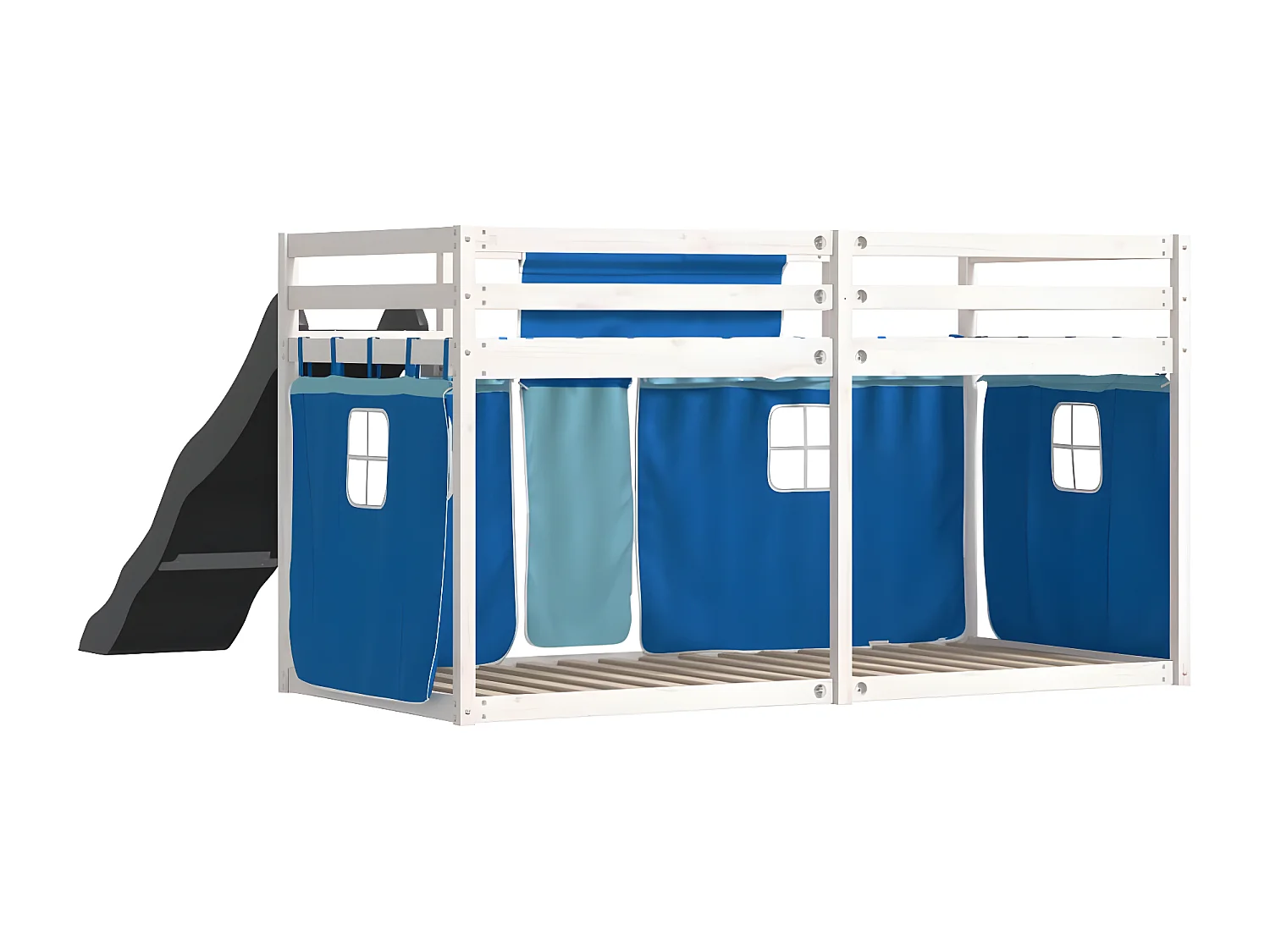 Lit superposé avec toboggan et rideaux bleu 90x190 cm