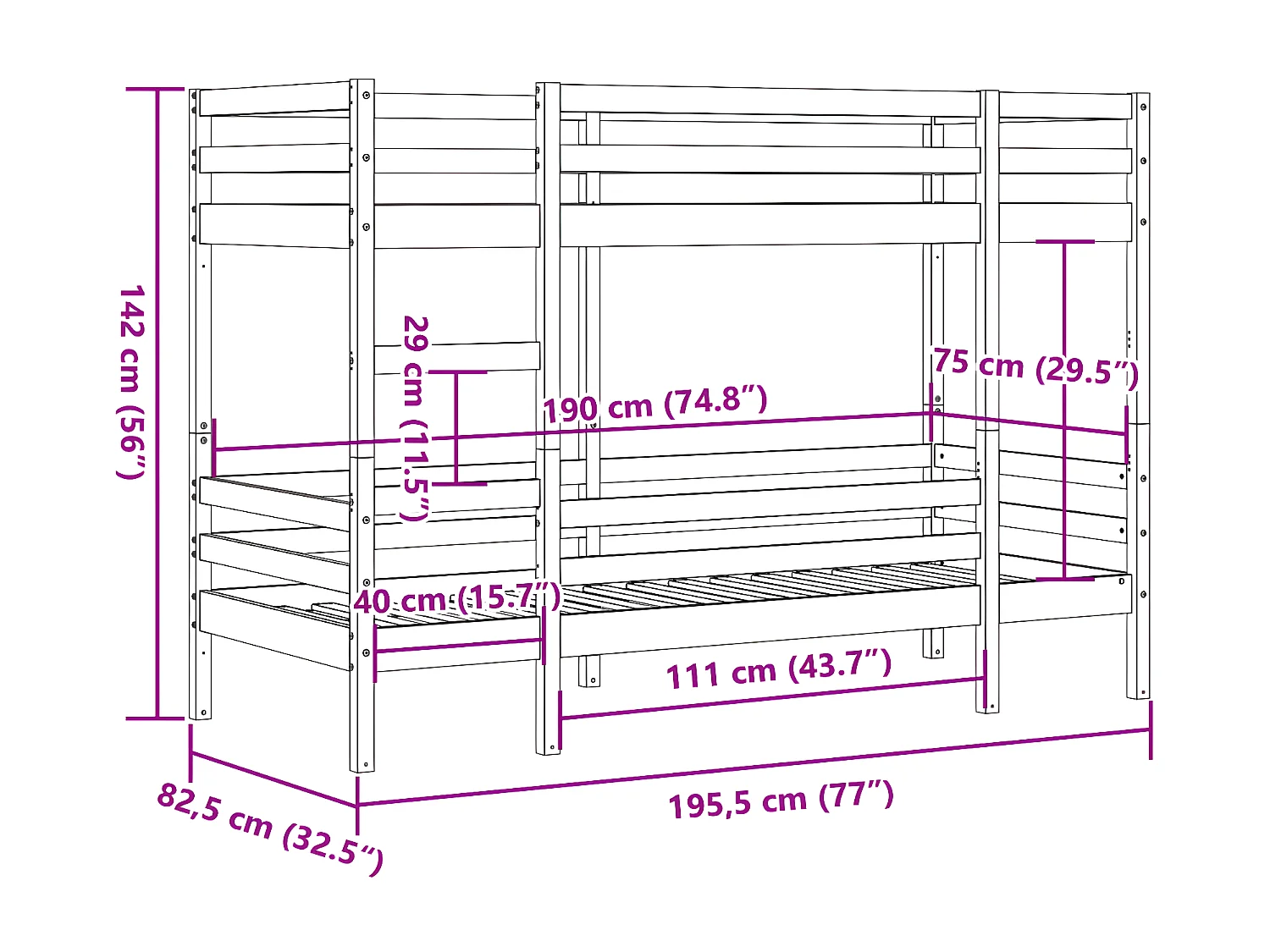 Lit superposé 75x190 cm Bois de pin massif