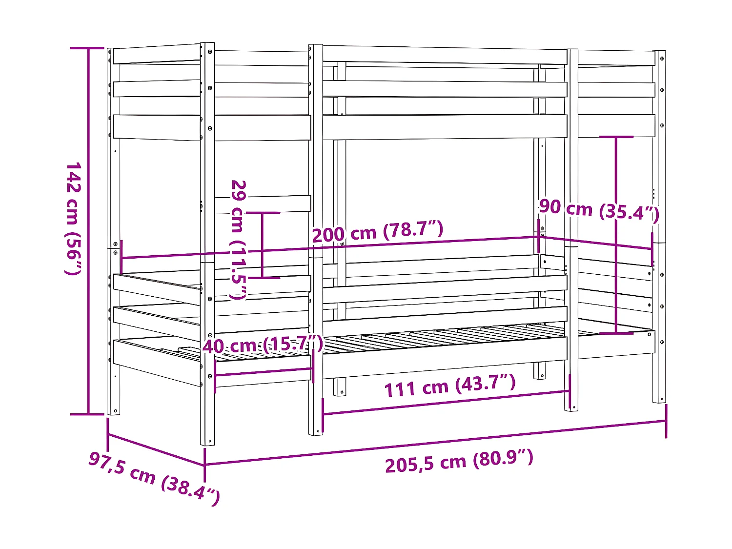 Lit superposé Blanc 90x200 cm Bois de pin massif