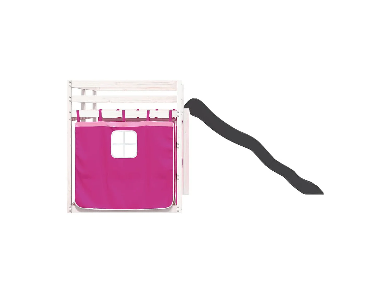 Lit superposé avec toboggan et rideaux rose 90x190 cm