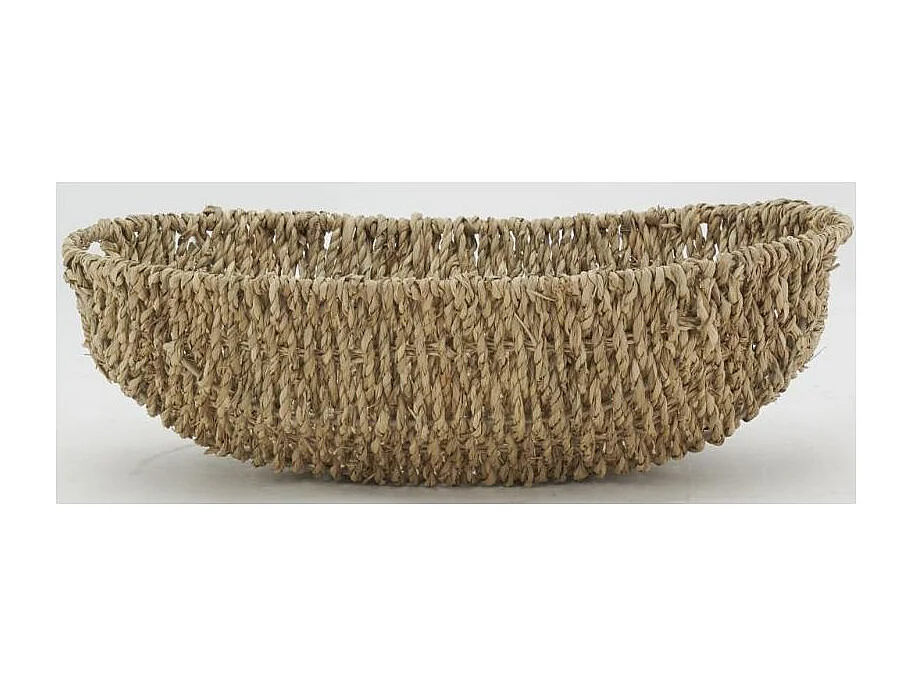 Corbeille ovale en jonc et métal L 30 cm