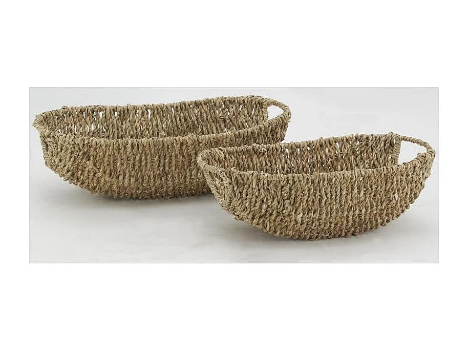 Corbeille ovale en jonc et métal L 30 cm