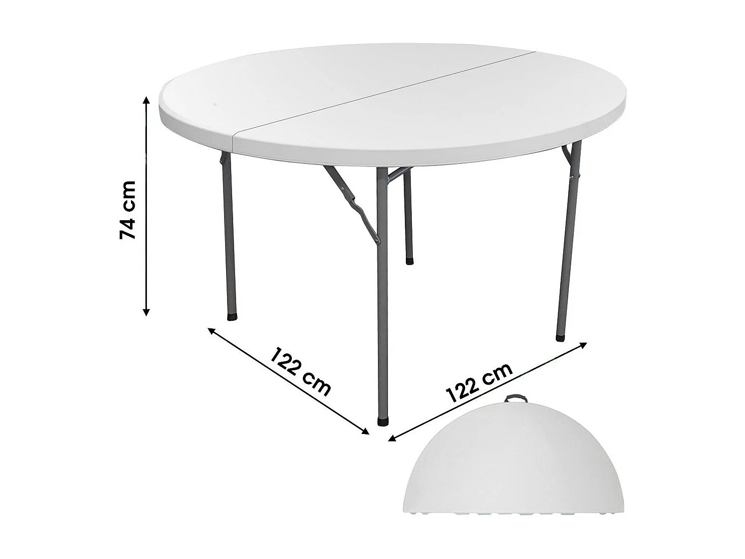 Table d'extérieur pliable blanche en PVC – Diamètre 122 cm
