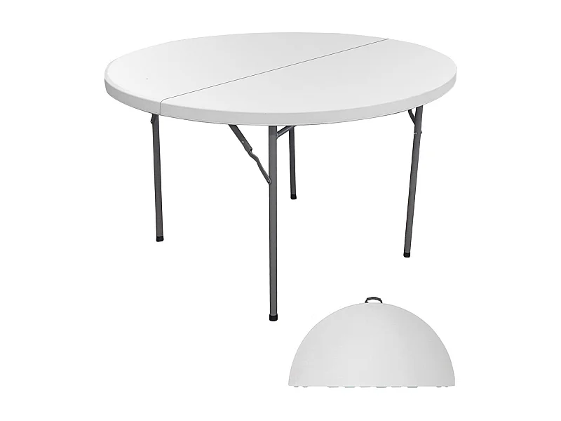 Table d'extérieur pliable blanche en PVC – Diamètre 122 cm