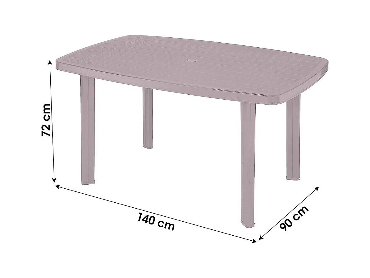 Mesa externa na cor taupe em PVC, dimensões 140x90cm.