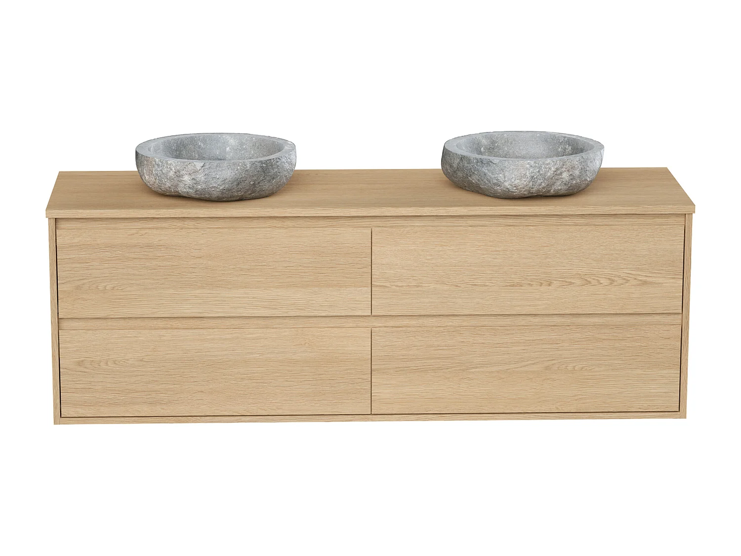 Meuble de salle de bain suspendu avec double vasque à poser en pierre - Placage chêne - 150 cm - MILIPAM