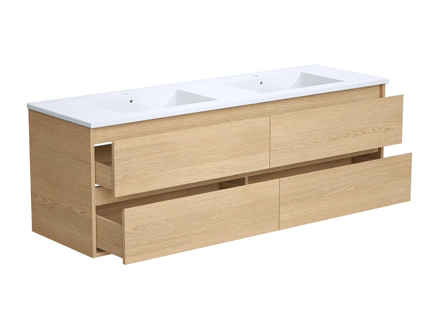 Meuble de salle de bain suspendu avec vasque à encastrer - Placage chêne - 150 cm - MILIPAM