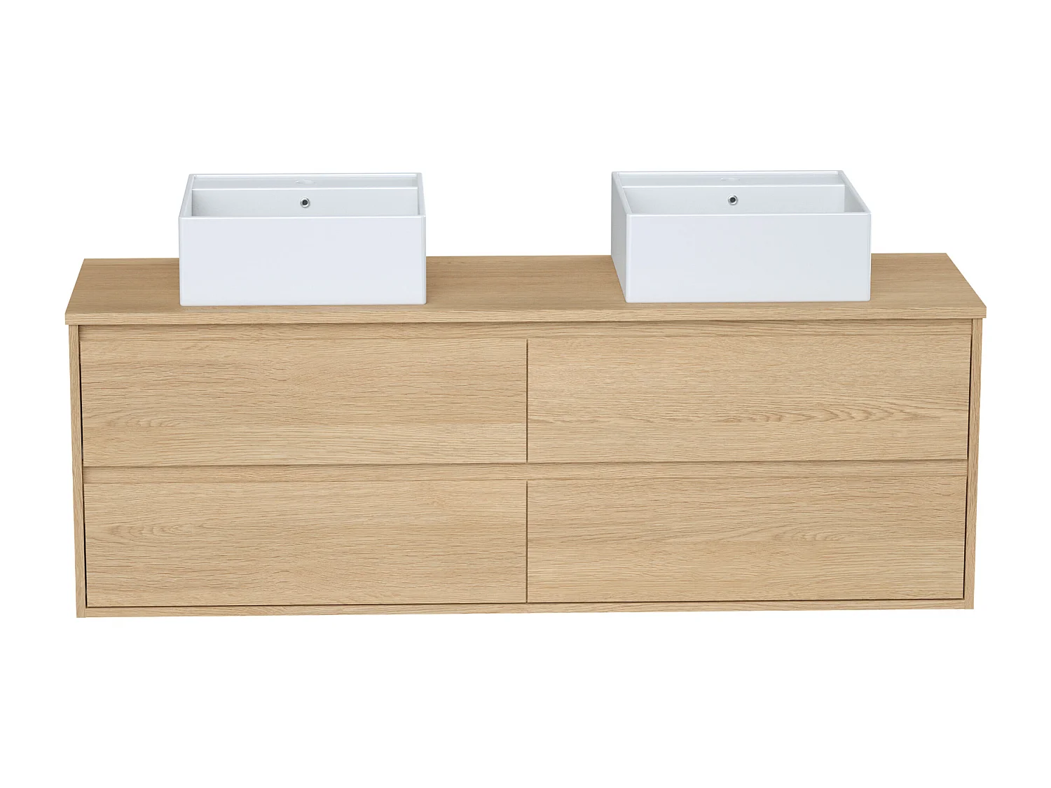 Mueble de baño suspendido con doble lavabo de cerámica para empotrar - Chapado en roble - 150 cm - MILIPAM