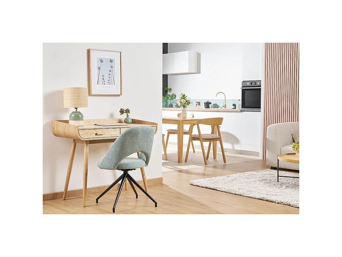 Silla giratoria 360º de tejido efecto aterciopelado texturizado celadón y metal negro COSETTE