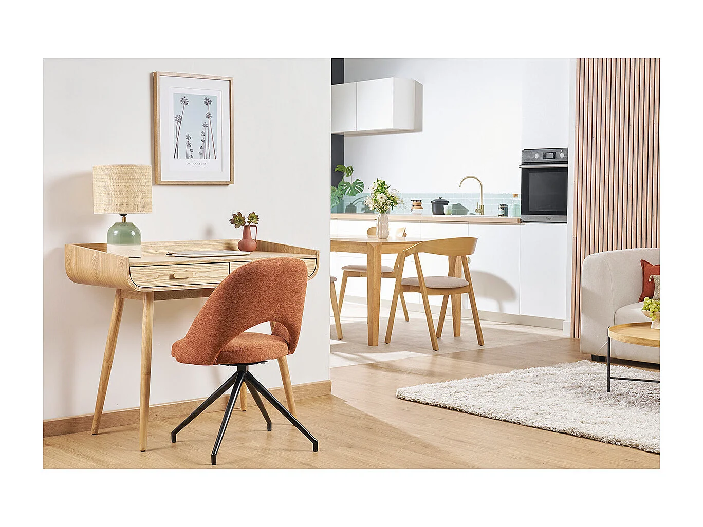 Chaise pivotante 360° en tissu effet velours texturé terre brûlée et métal noir COSETTE