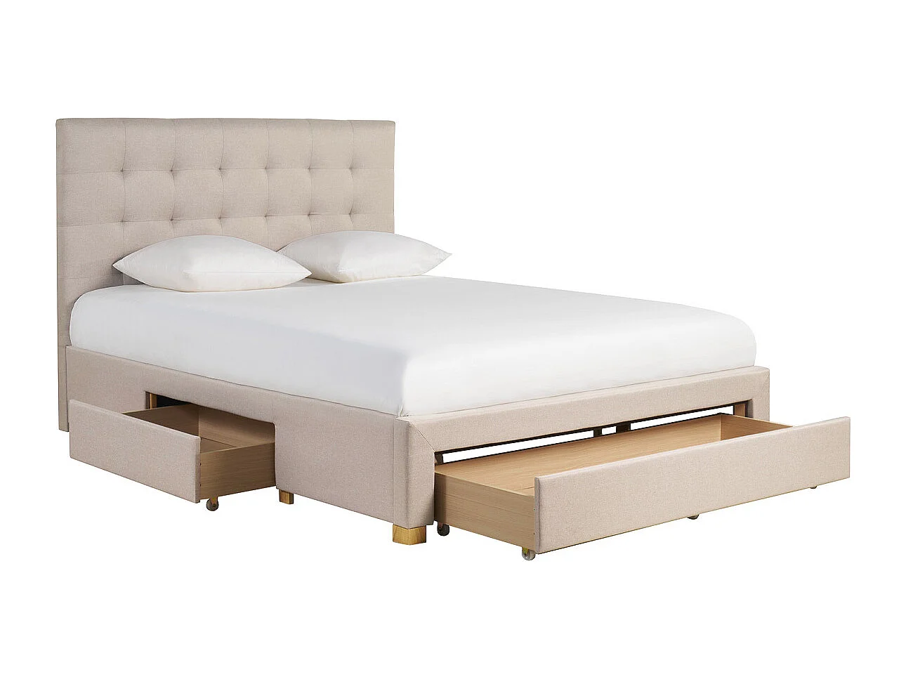Letto con cassetti matrimoniale 160x200 cm in tessuto beige RENO