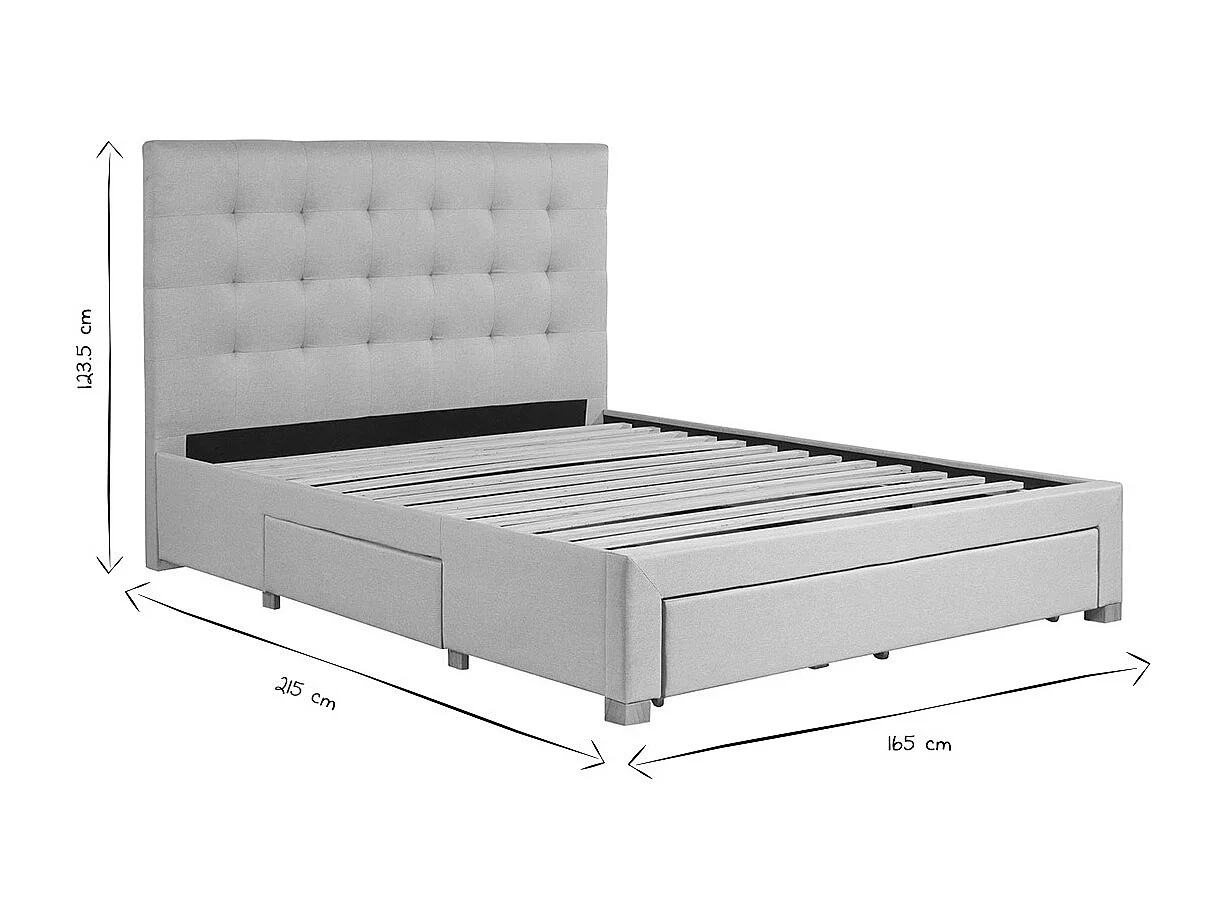 Letto con cassetti matrimoniale 160x200 cm in tessuto beige RENO