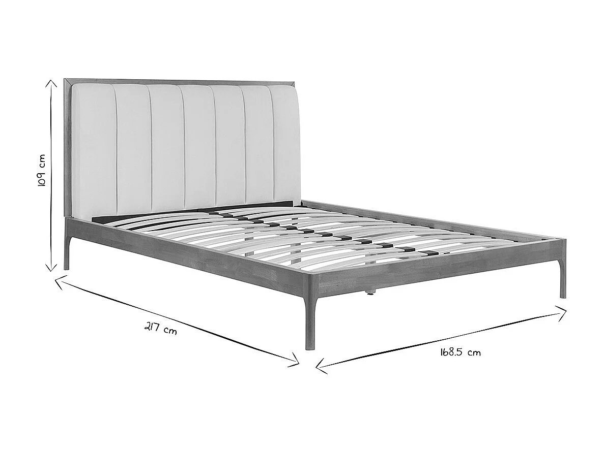 Cama de 2 plazas 160 x 200 cm de madera clara y tejido gris claro RONN