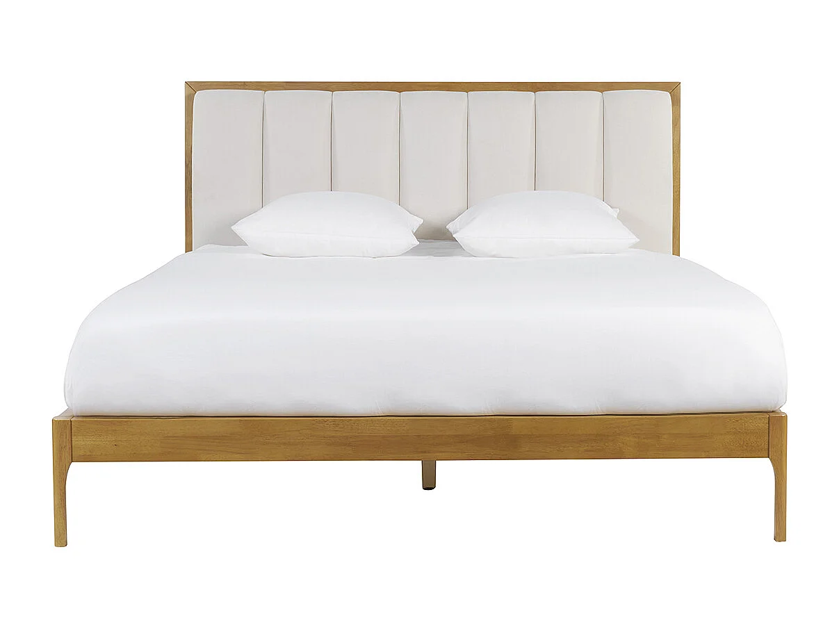 Cama de 2 plazas 160 x 200 cm de madera clara y tejido gris claro RONN