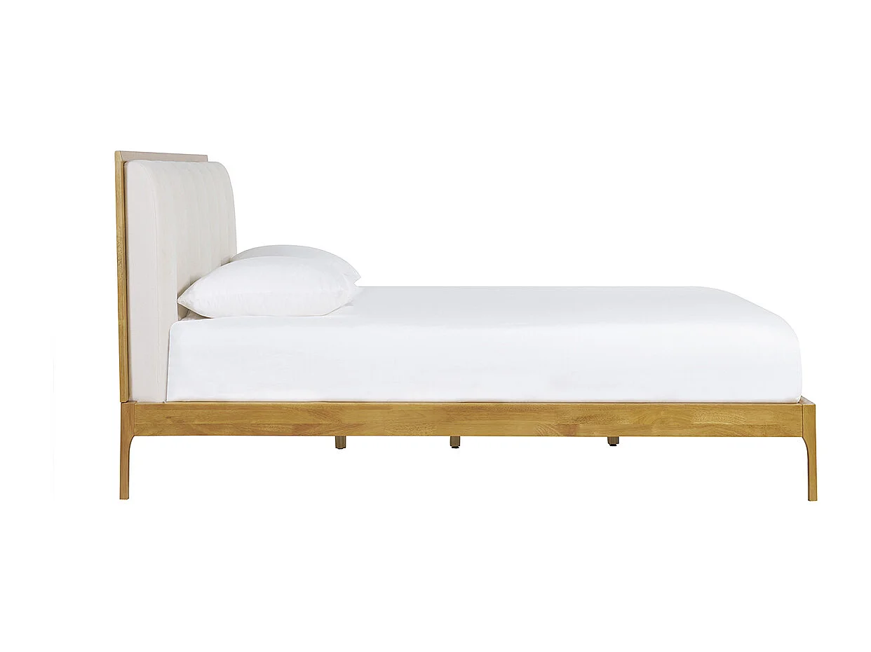 Cama de 2 plazas 160 x 200 cm de madera clara y tejido gris claro RONN