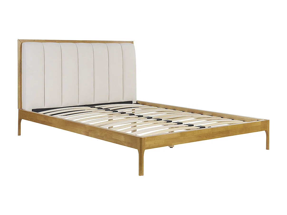 Lit 2 places 160x200 cm en bois clair et tissu gris clair RONN