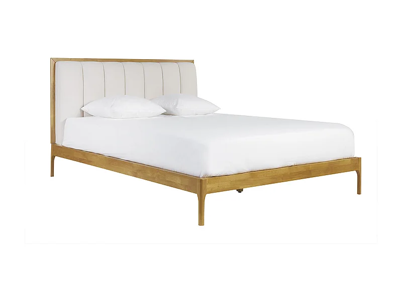 Letto matrimoniale 160x200 cm in legno chiaro e tessuto grigio chiaro RONN