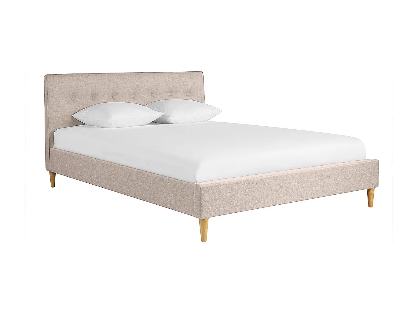 Cama 2 plazas 160 x 200 cm con cabecero de cama de tela beige LEONCE