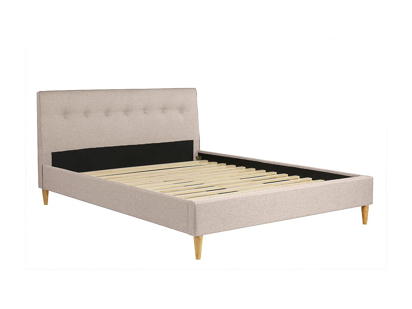 Cama 2 plazas 160 x 200 cm con cabecero de cama de tela beige LEONCE