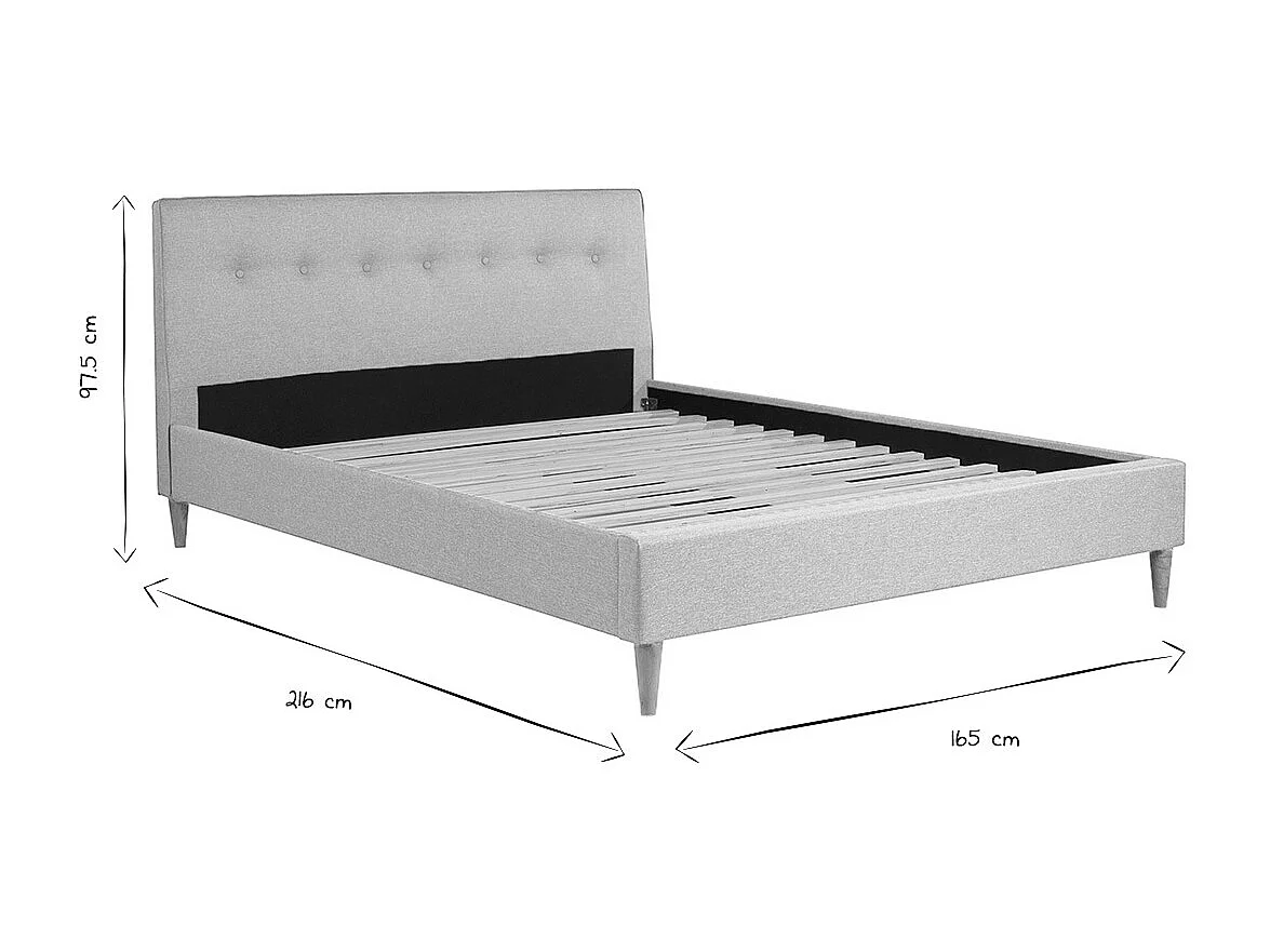 Cama 2 plazas 160 x 200 cm con cabecero de cama de tela beige LEONCE