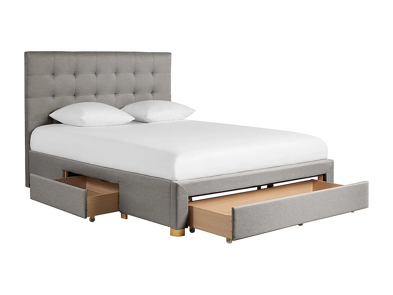 Cama con cajones 2 plazas 160 x 200 cm de tela gris claro RENO