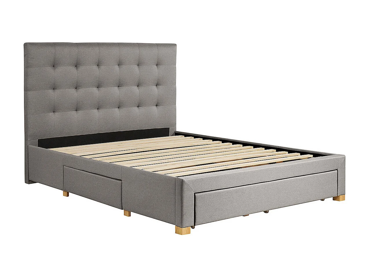 Cama con cajones 2 plazas 160 x 200 cm de tela gris claro RENO