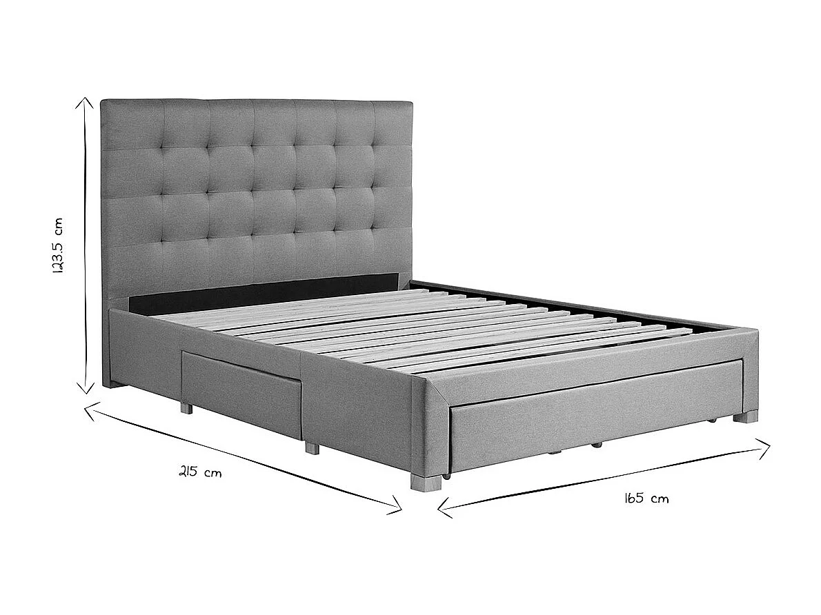 Letto con cassetti matrimoniale 160x200 cm in tessuto grigio chiaro RENO