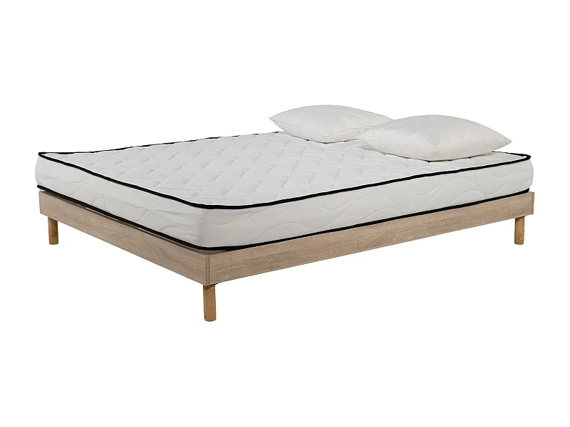 Ensemble Matelas mousse Confort 140x200 - 2 Oreillers mémoire 60x60 - Sommier kit couleur chêne