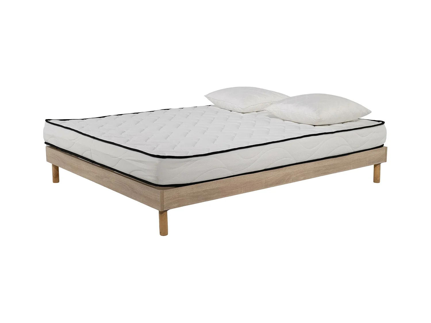 Ensemble Matelas mousse Confort 140x200 - 2 Oreillers mémoire 60x60 - Sommier kit couleur chêne