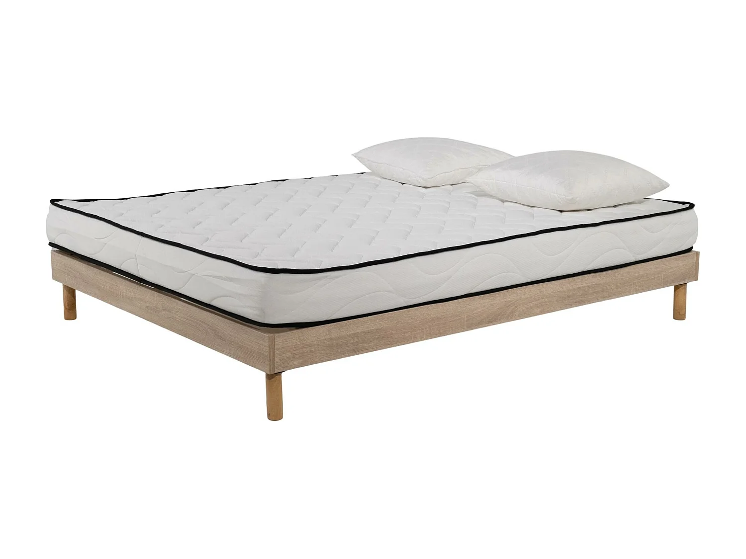 Ensemble Matelas mousse Confort 140x200 - 2 Oreillers mémoire 60x60 - Sommier kit couleur chêne