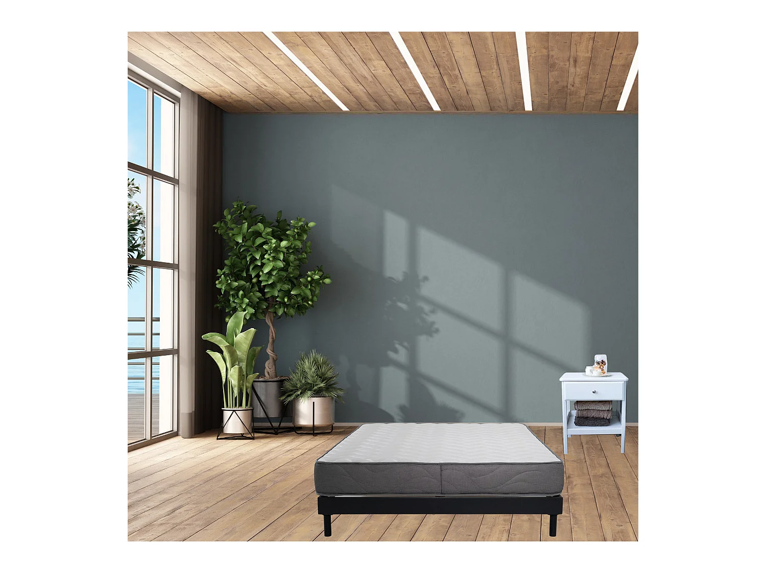 Ensemble Matelas mousse Luxe - 140x200cm - mousse et Sommier kit gris