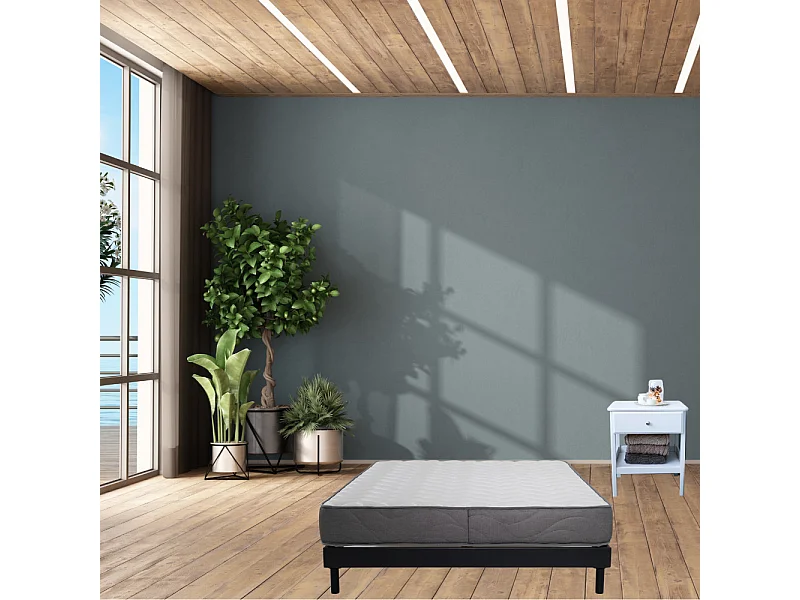 Ensemble Matelas mousse Luxe - 140x200cm - mousse et Sommier kit gris