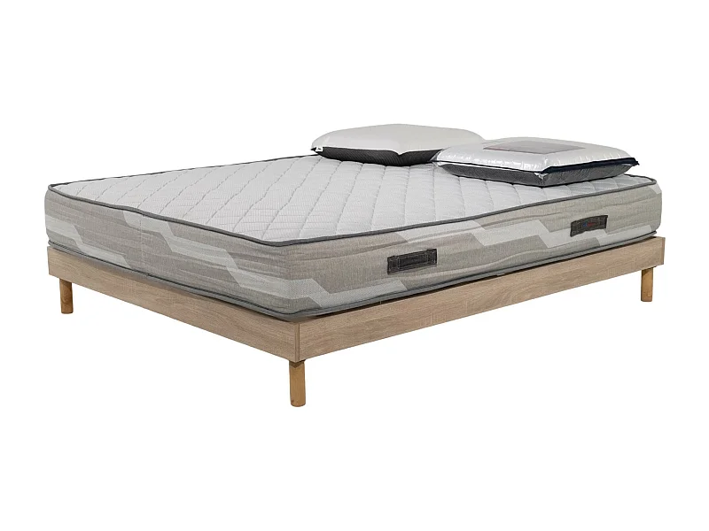 Ensemble Matelas 140x200cm ressorts ensachés Select - 140x200cm avec 2 Oreillers visco et Sommier kit chêne