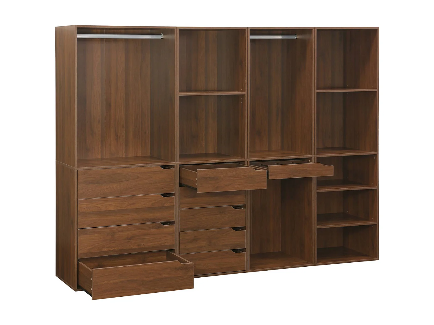 Kit dressing modulable avec 4 éléments. noyer. panneaux stratifiés