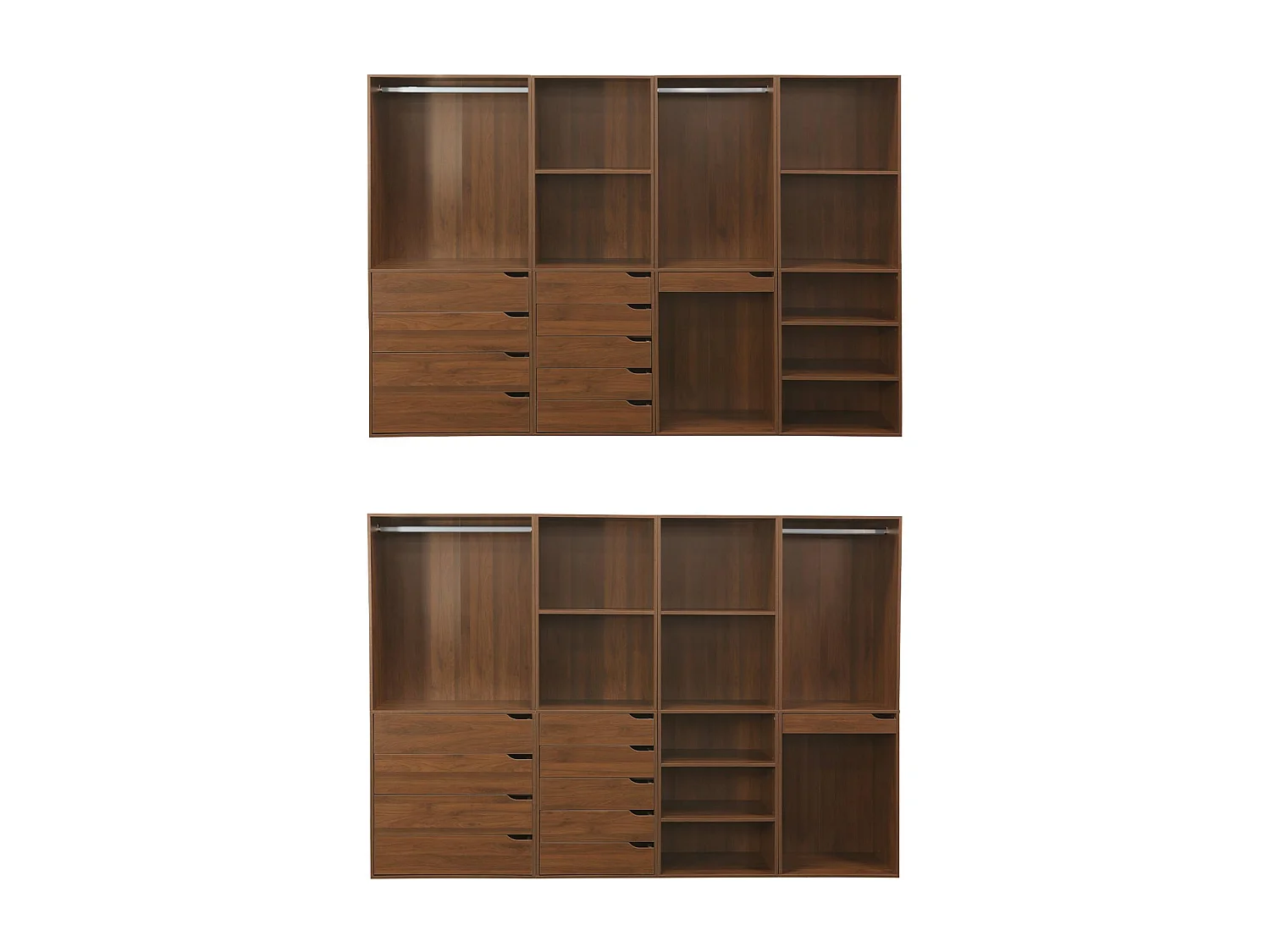 Kit dressing modulable avec 4 éléments. noyer. panneaux stratifiés