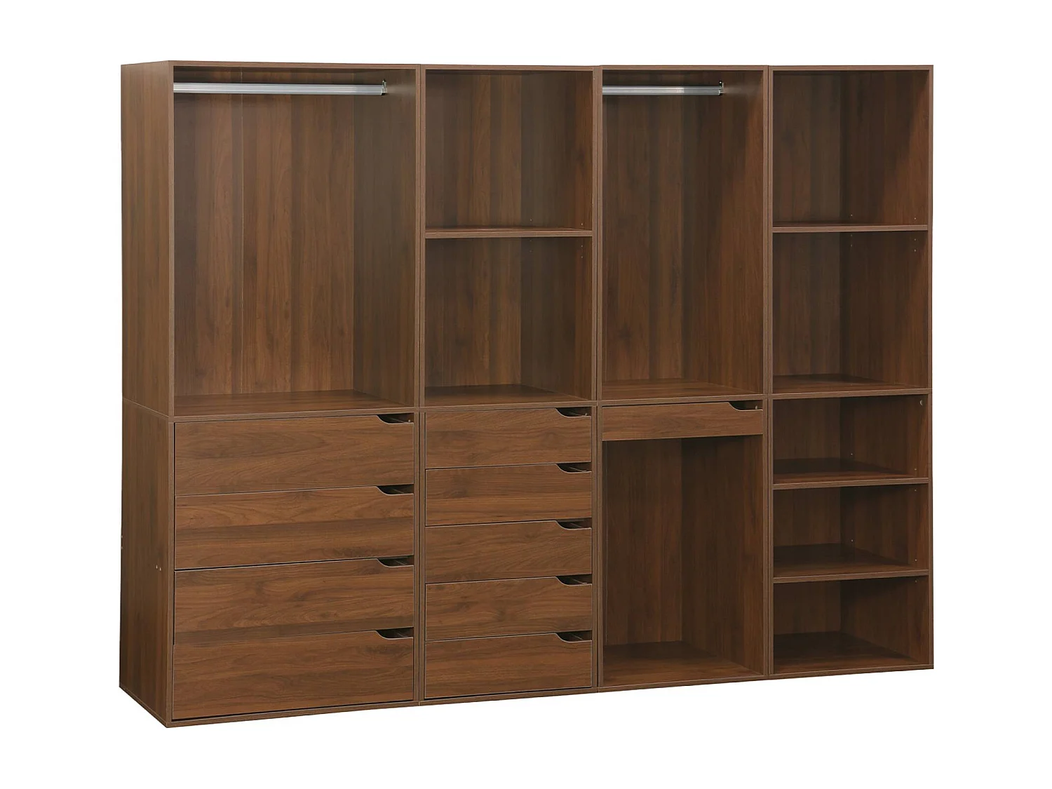 Kit dressing modulable avec 4 éléments. noyer. panneaux stratifiés
