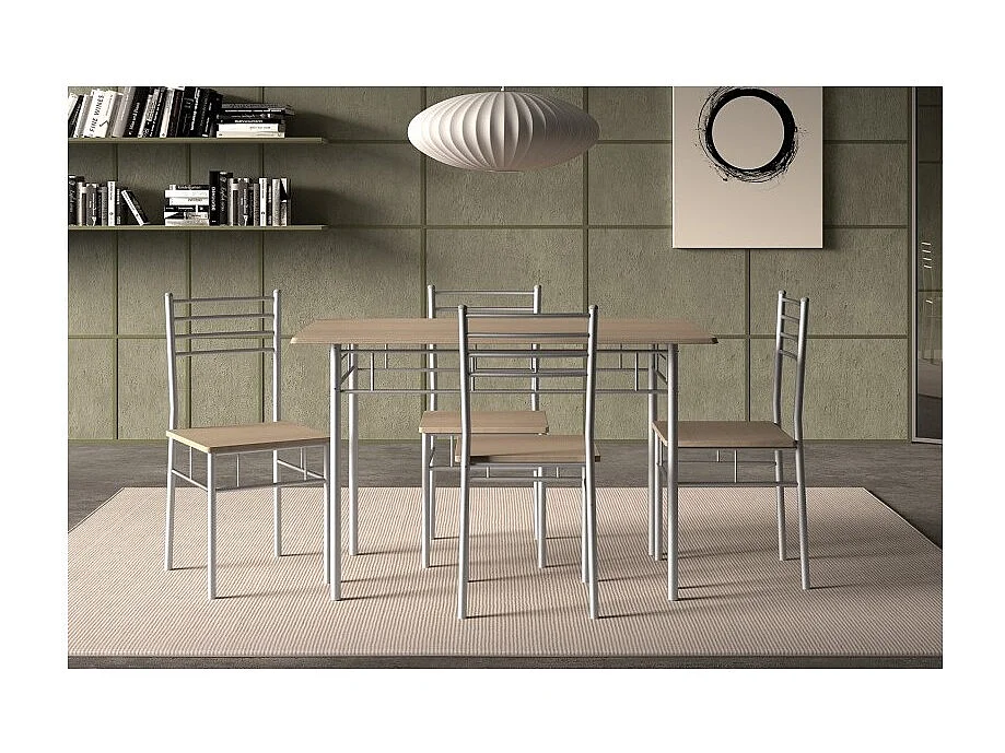 Table à manger avec ses 4 chaises collection AMALIA idéal petit espace - Papier décor chêne sonoma