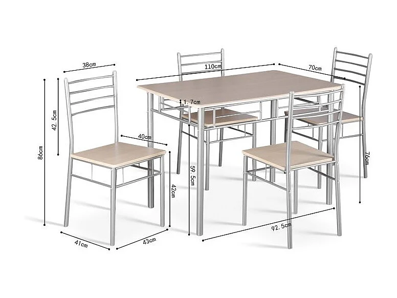 Table à manger avec ses 4 chaises collection AMALIA idéal petit espace - Papier décor chêne sonoma