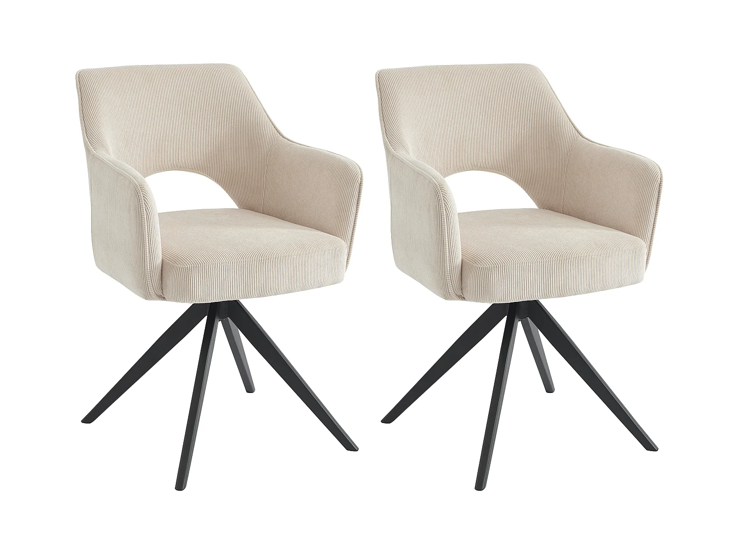 Sæt med 2 drejestole med armlæn i jernfløjl og sort metal - Creme - KONYA